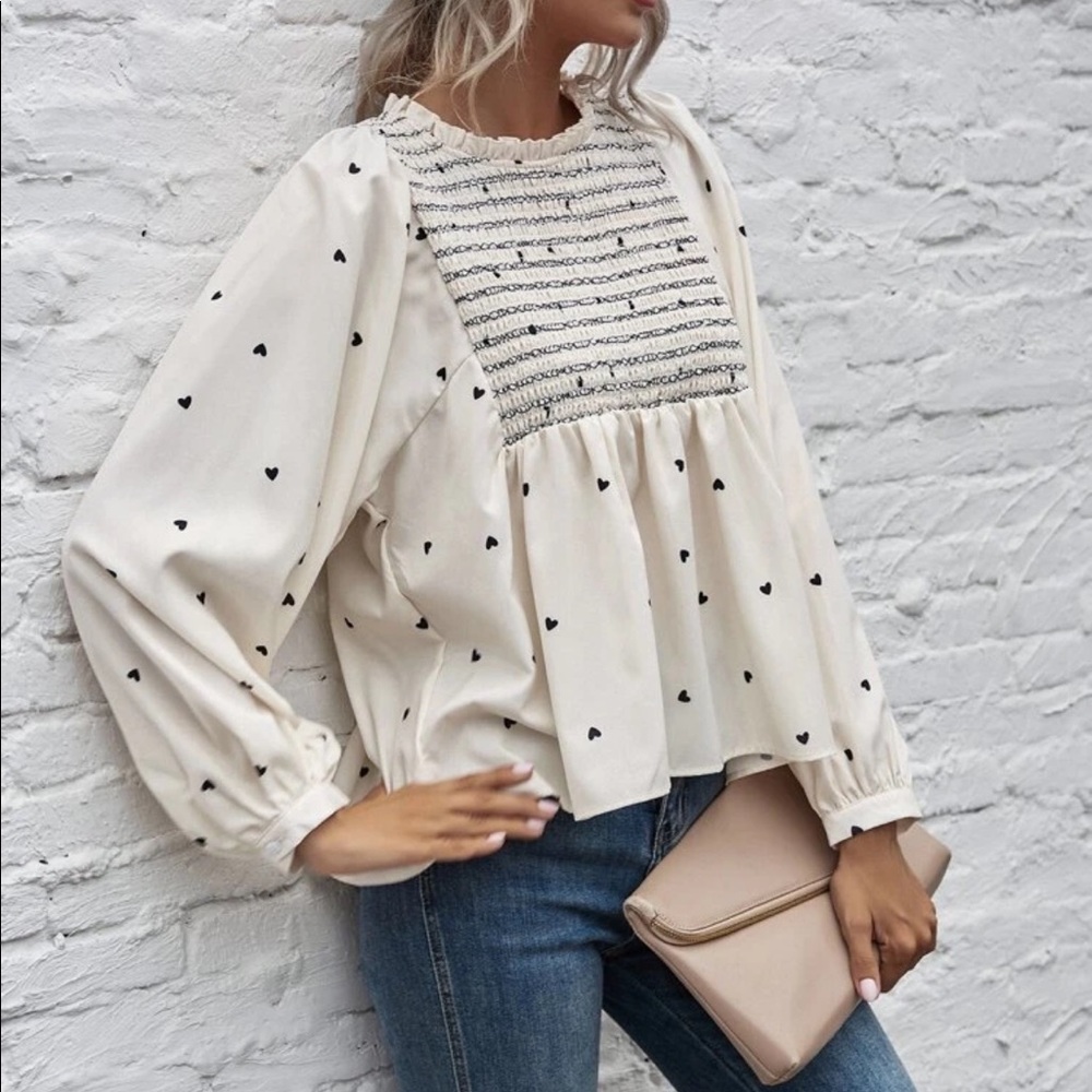 Heart print long sleeve peplum blouse - Picture 3 of 6